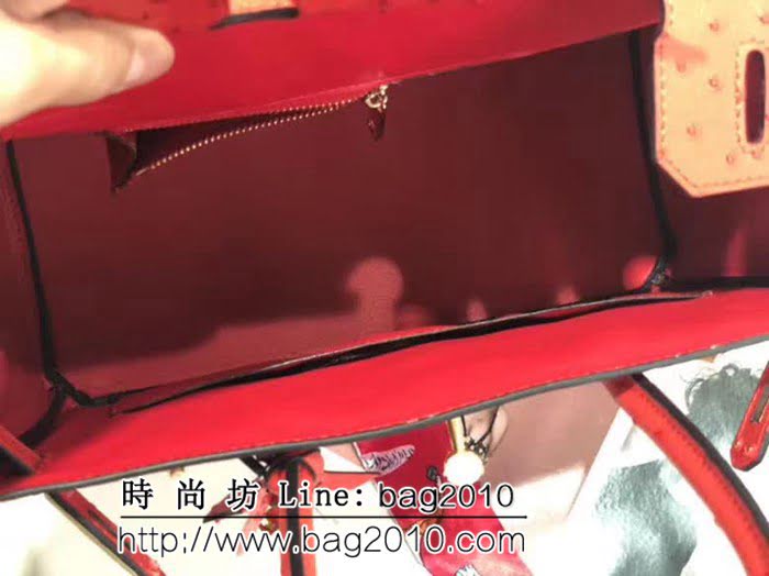 愛馬仕Hermes原版牛皮鴕鳥紋 Birkin 鉑金包 時尚手提包 0AM1019